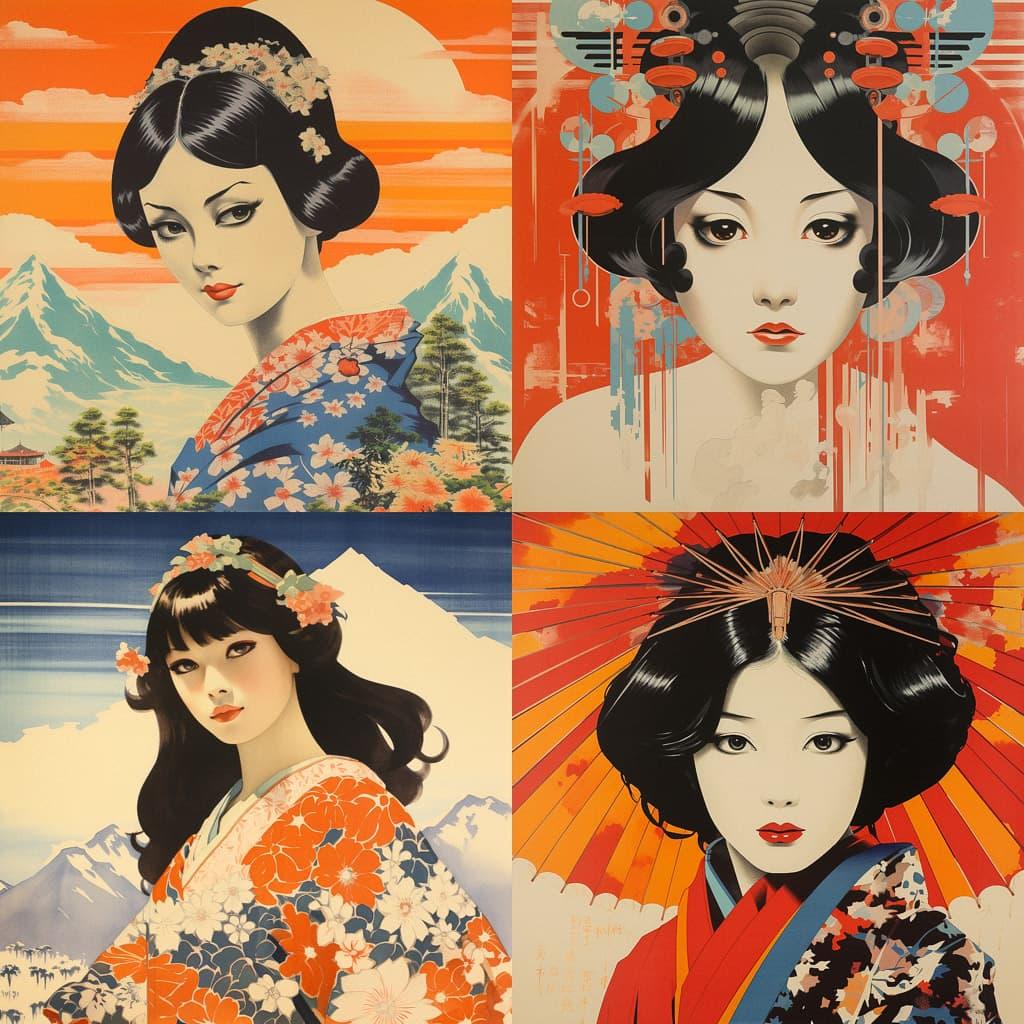 Japanese vintage poster style, Midjourney V5.2, render 1 of 4