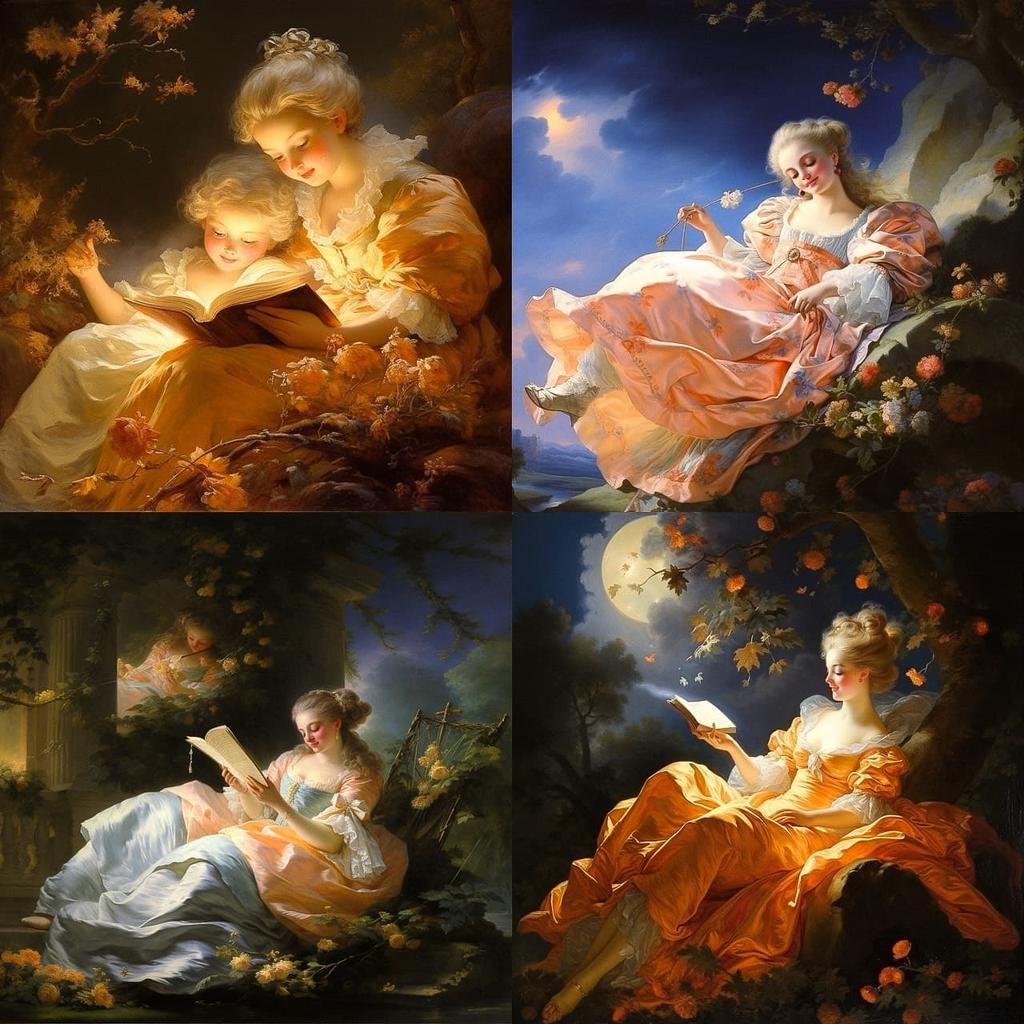 Jean-Honore Fragonard style, Midjourney V5.2, render 1 of 4