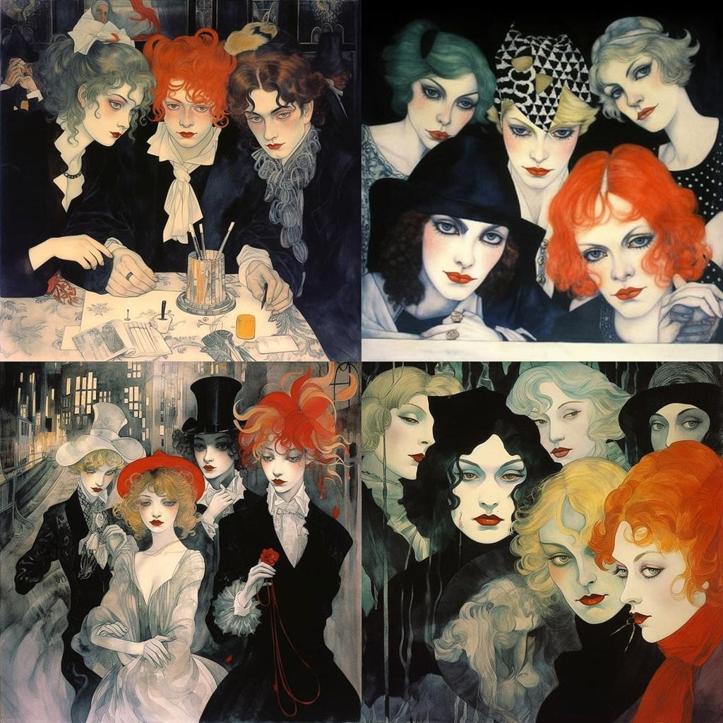 Jeanne Mammen style, Midjourney V5.2, render 1 of 4