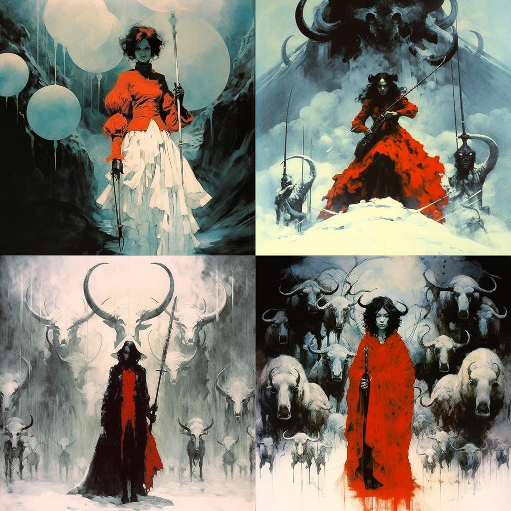 Jeffrey Catherine Jones style, Midjourney V5.2, render 1 of 4