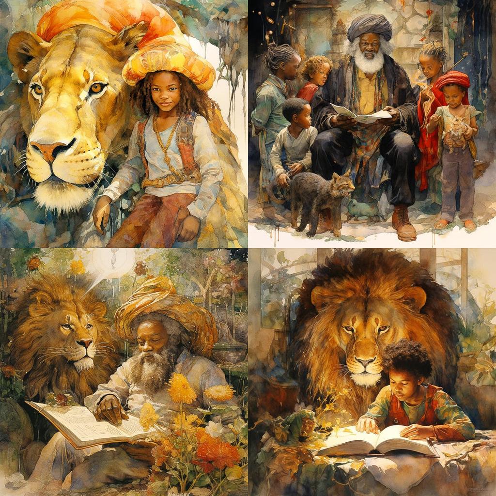 Jerry Pinkney style, Midjourney V5.2, render 1 of 4