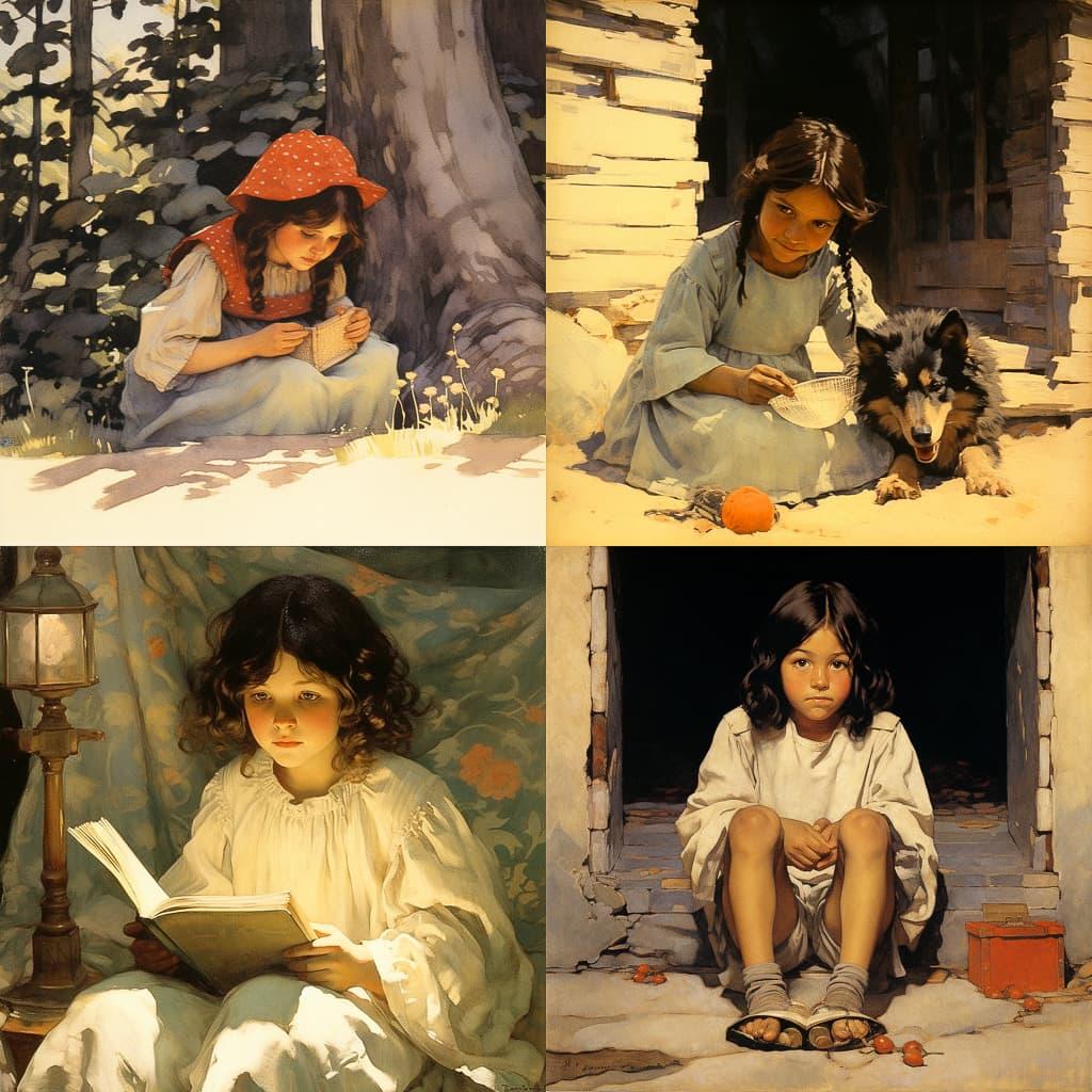 Jessie Willcox Smith style, Midjourney V5.2, render 1 of 4