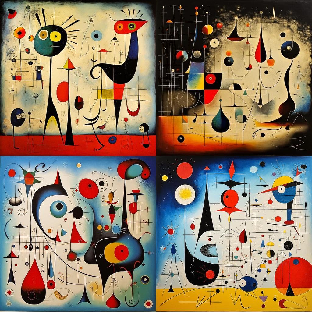 Joan Miro style, Midjourney V5.2, render 1 of 4