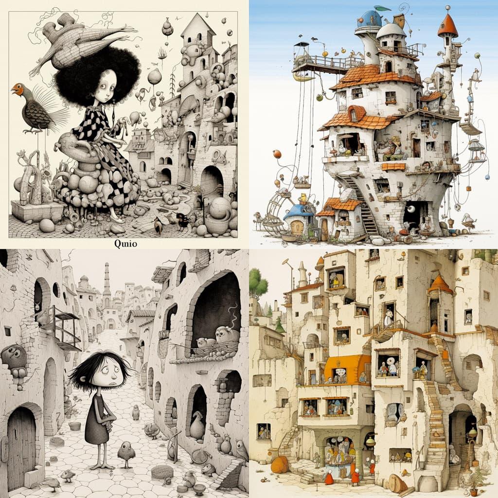 Quino style, Midjourney V5.2, render 1 of 4