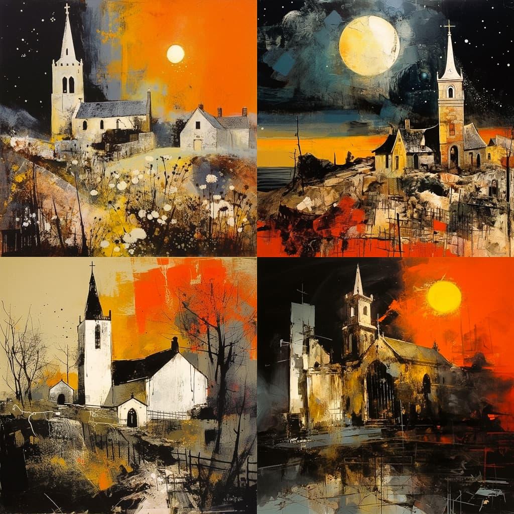 John Piper style, Midjourney V5.2, render 1 of 4
