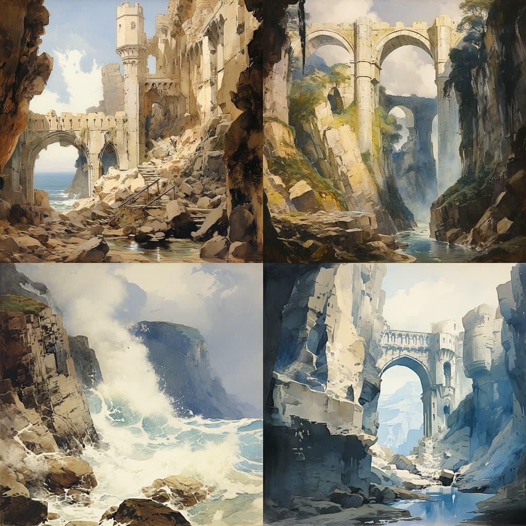 John Sell Cotman style, Midjourney V5.2, render 1 of 4