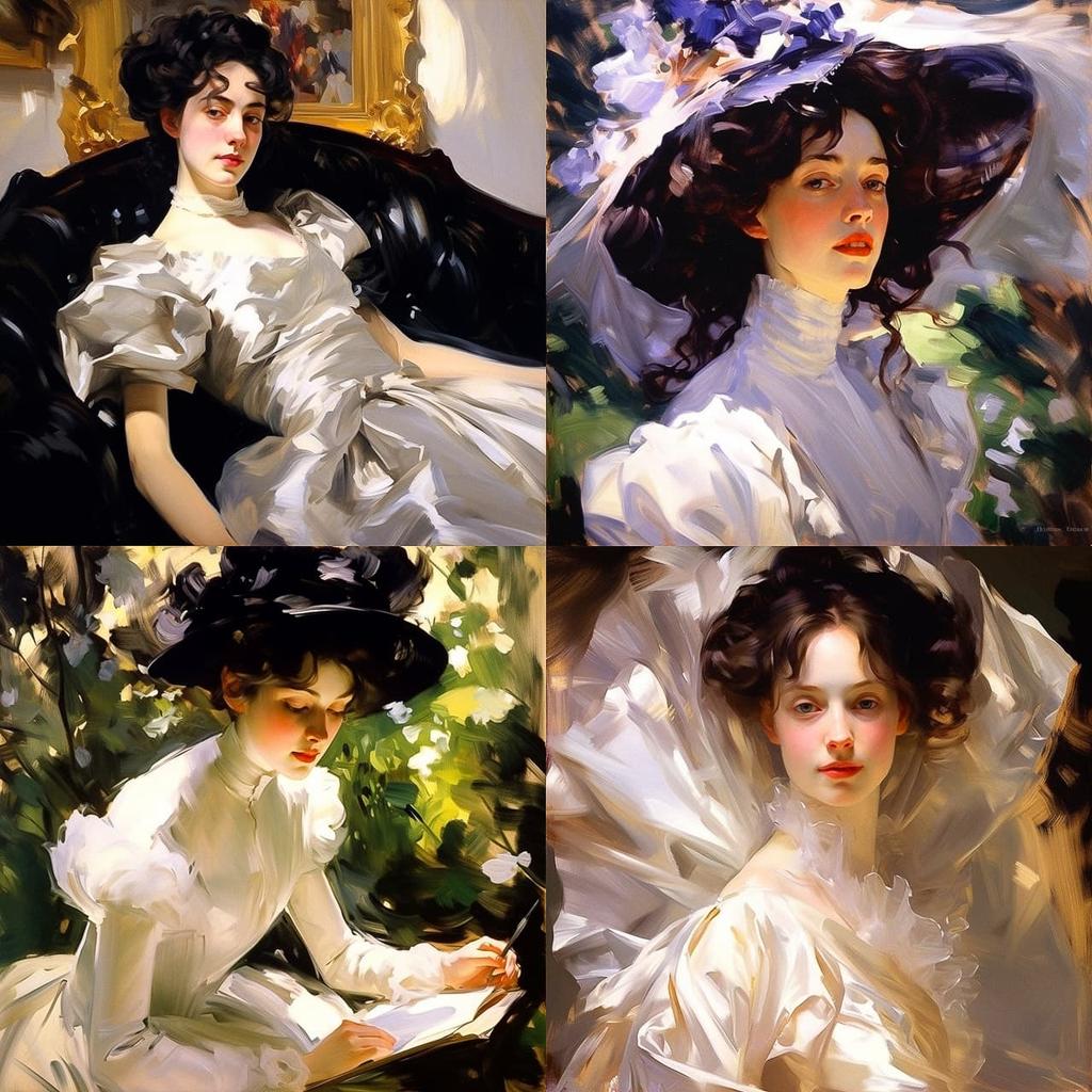 John Singer Sargent style, Midjourney V5.2, render 1 of 4