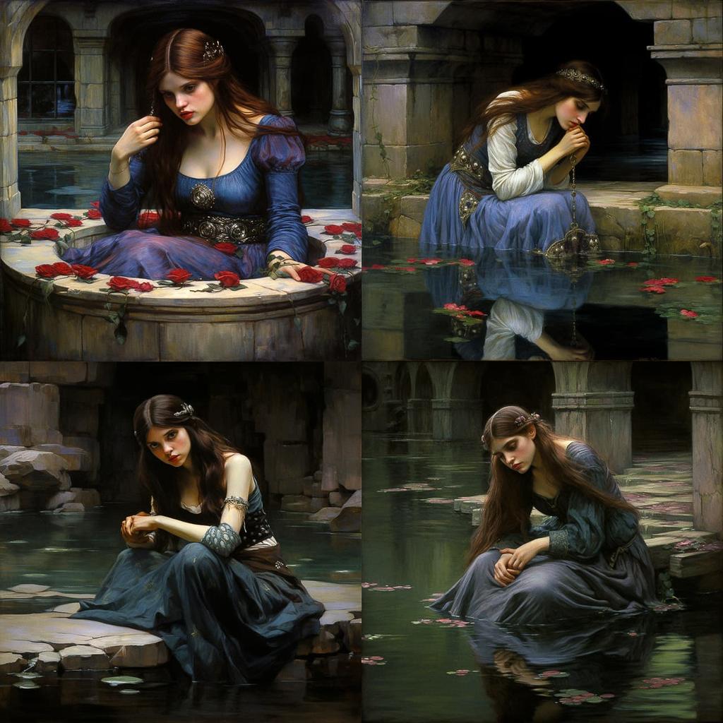 John William Waterhouse style, Midjourney V5.2, render 1 of 4