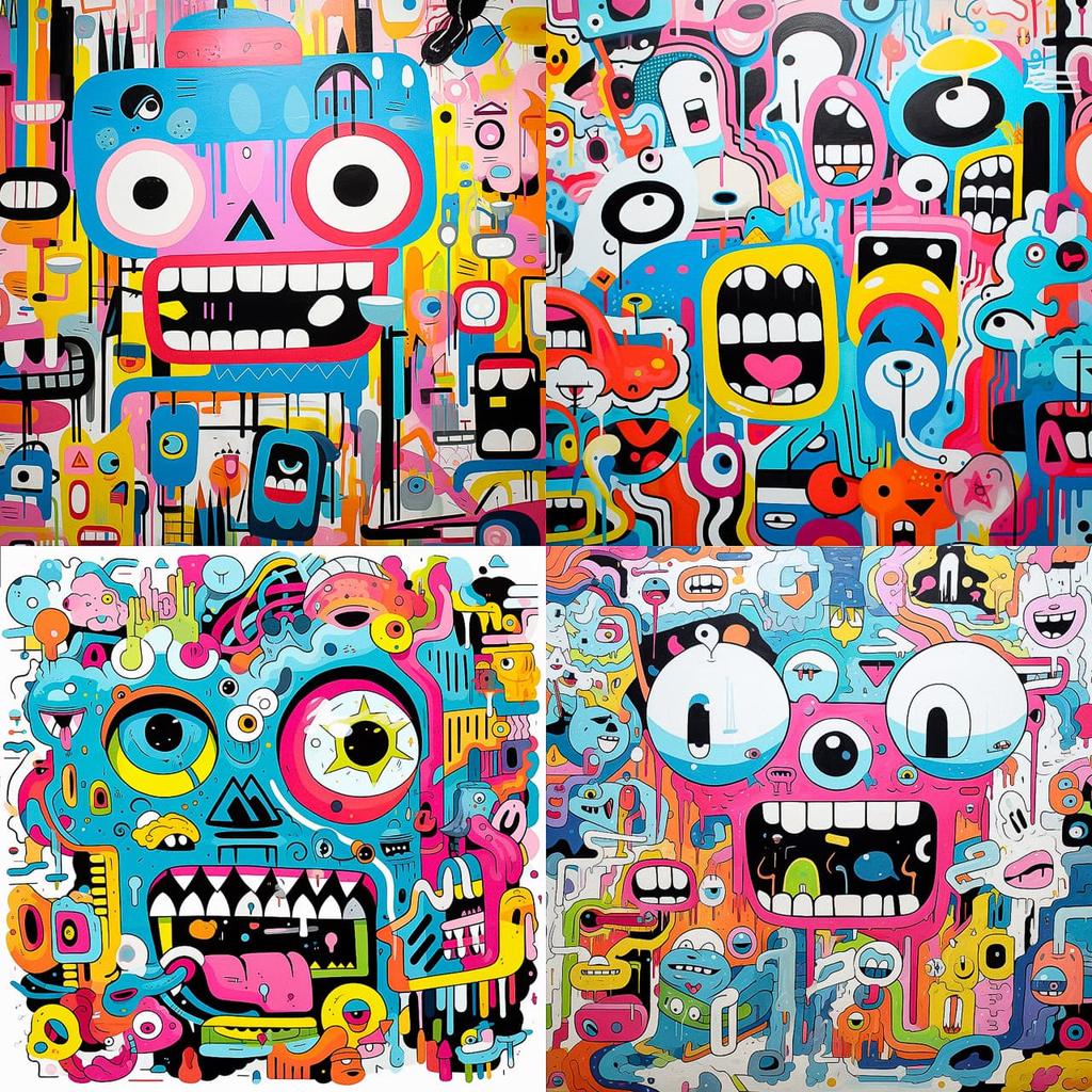 Jon Burgerman style, Midjourney V5.2, render 1 of 4