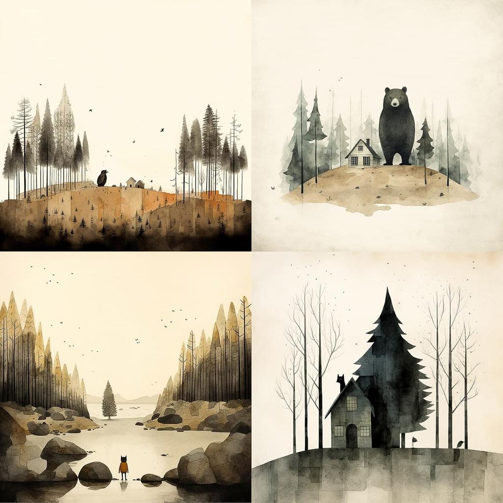 Jon Klassen style, Midjourney V5.2, render 1 of 4