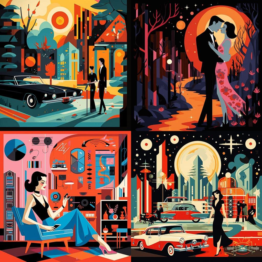 Josh Agle style, Midjourney V5.2, render 1 of 4