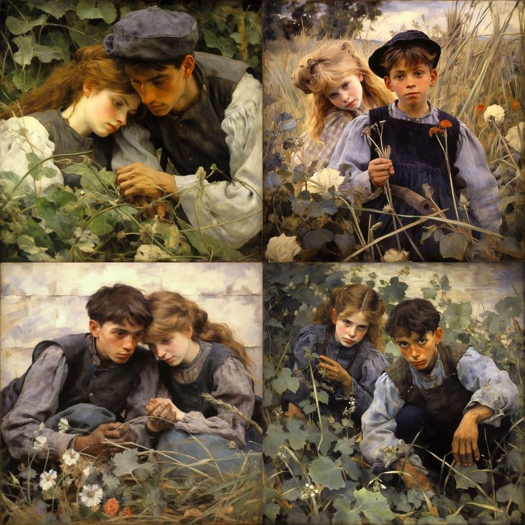 Jules Bastien-Lepage style, Midjourney V5.2, render 1 of 4