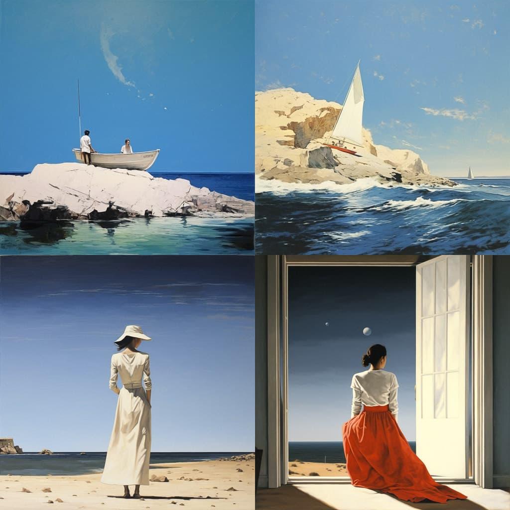 Julio Larraz style, Midjourney V5.2, render 1 of 4