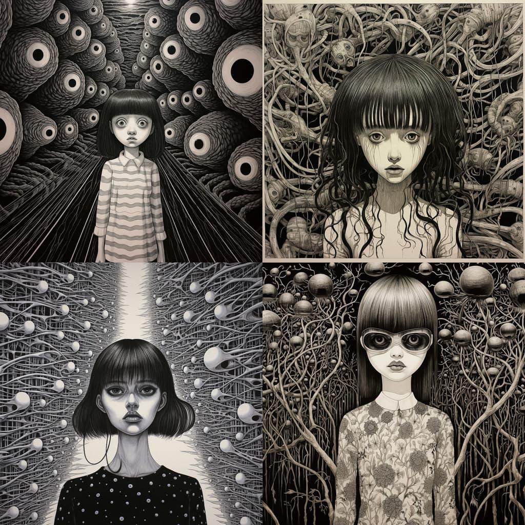 Junji Ito style, Midjourney V5.2, render 1 of 4