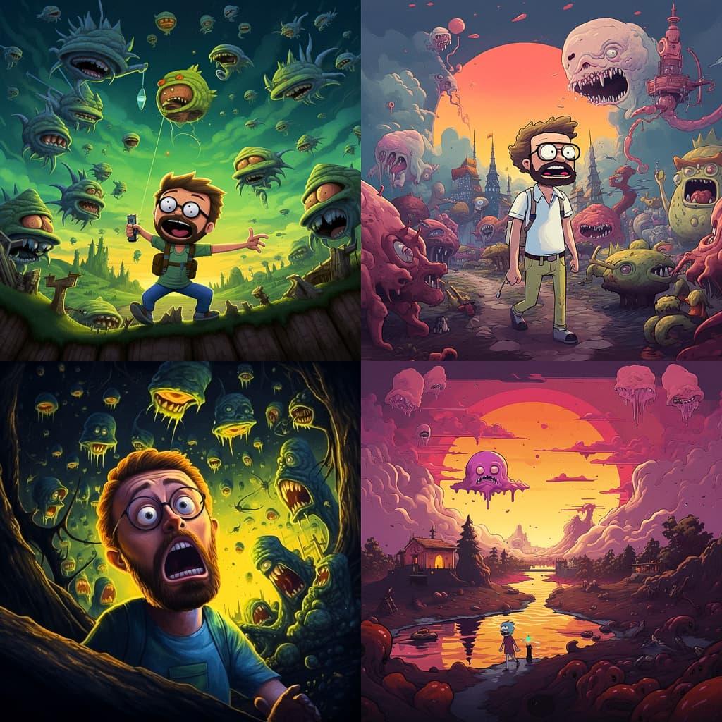 Justin Roiland style, Midjourney V5.2, render 1 of 4