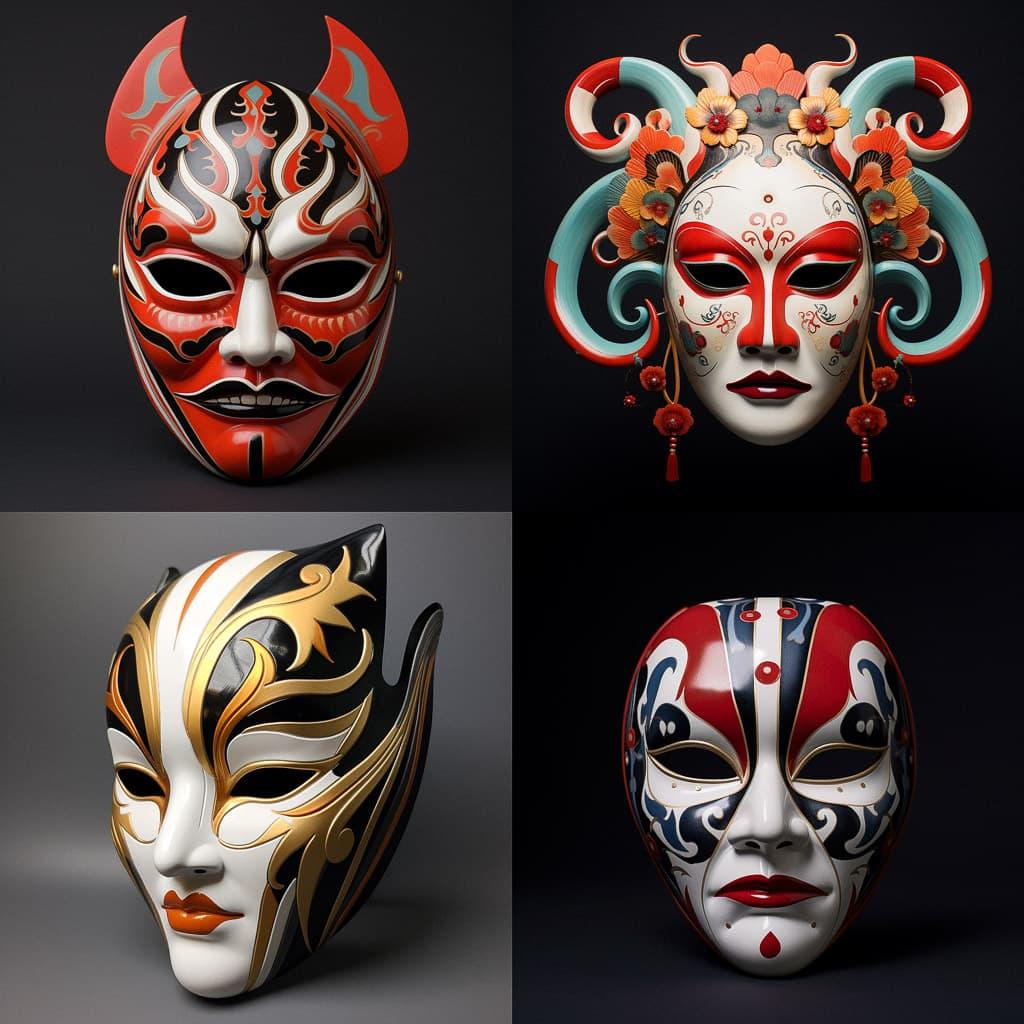 Kabuki mask style, Midjourney V5.2, render 1 of 4