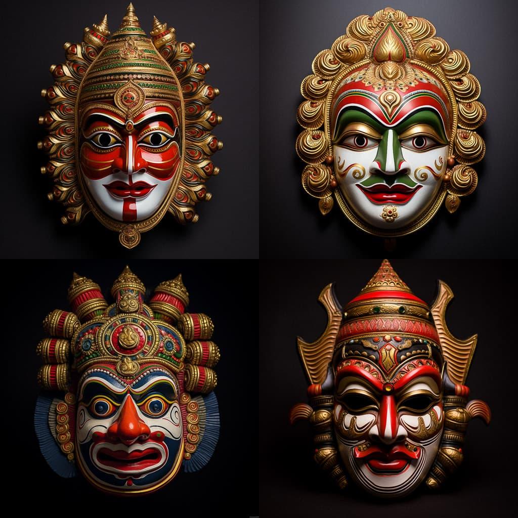 Kathakali mask style, Midjourney V5.2, render 1 of 4