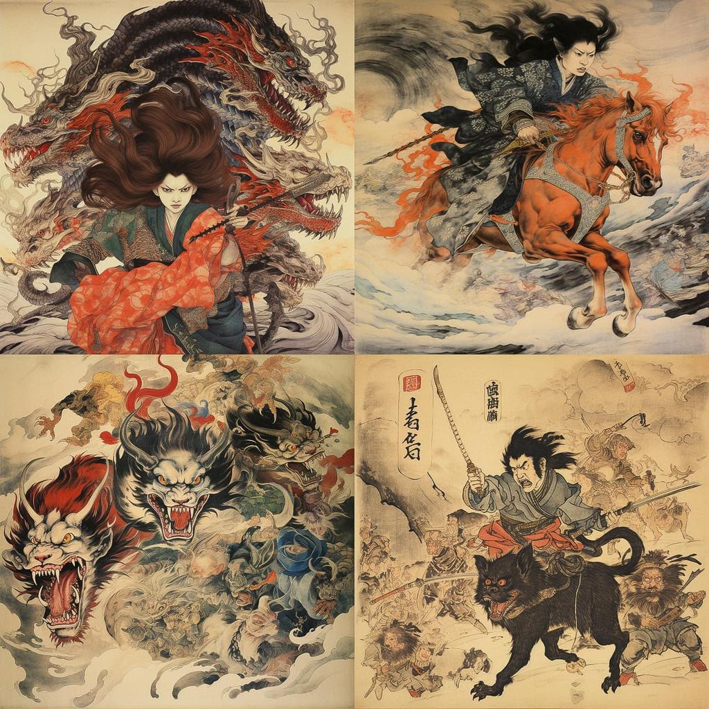Kawanabe Kyosai style, Midjourney V5.2, render 1 of 4