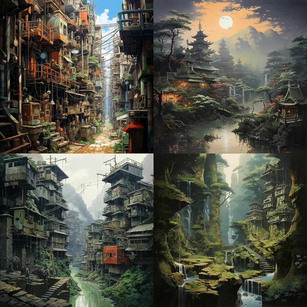 Kazuo Oga style, Midjourney V5.2, render 1 of 4