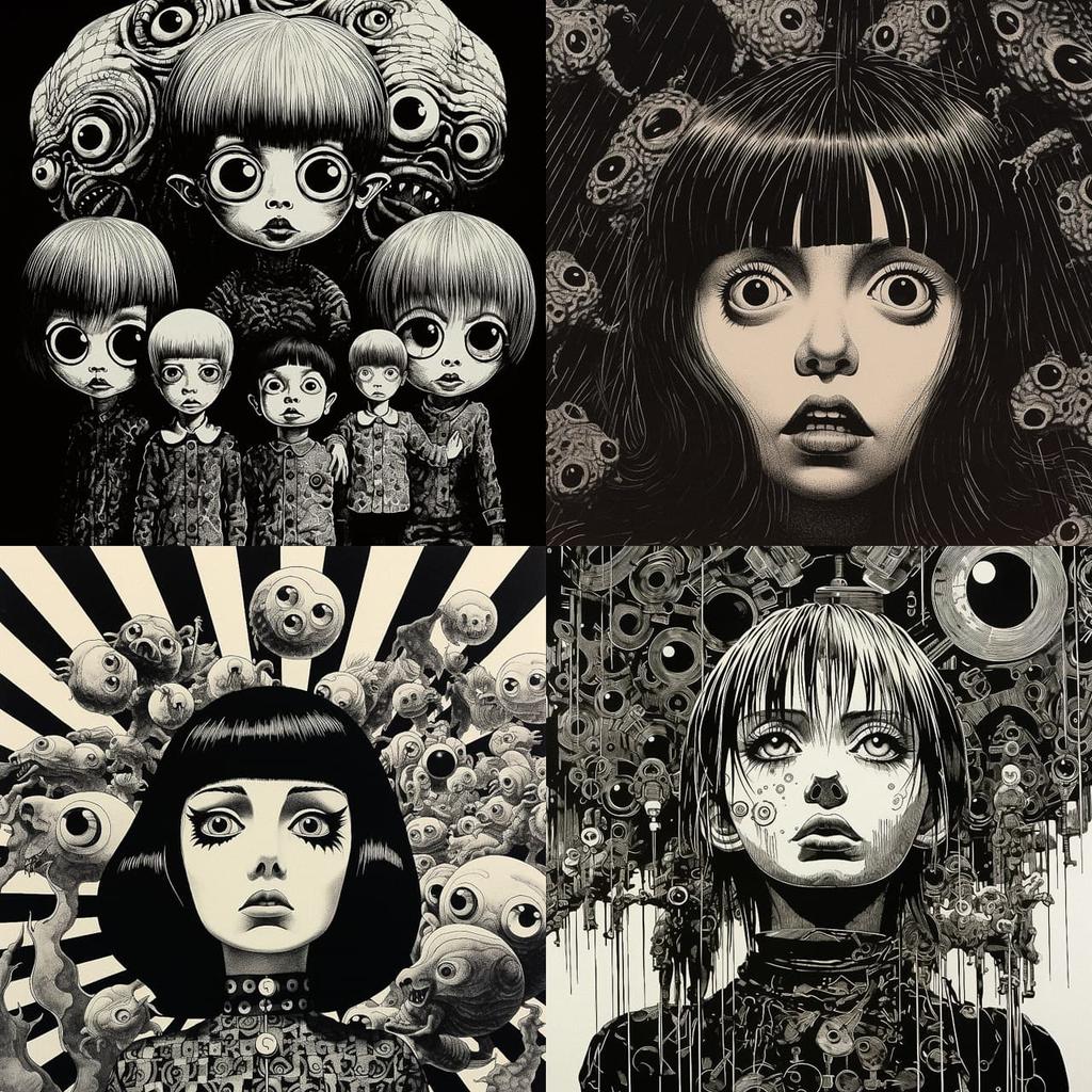 Kazuo Umezu style, Midjourney V5.2, render 1 of 4