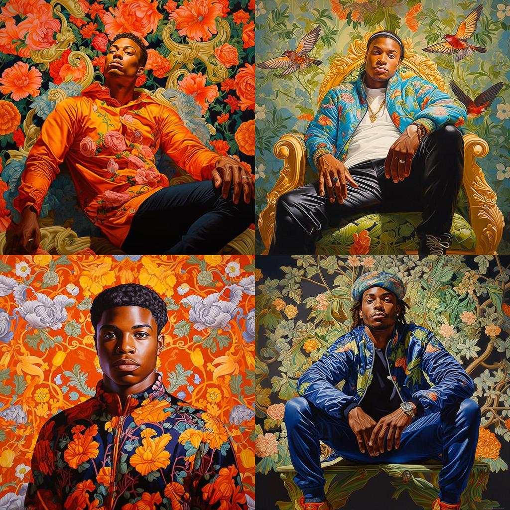 Kehinde Wiley style, Midjourney V5.2, render 1 of 4