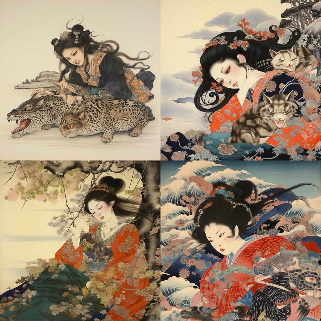 Keisai Eisen style, Midjourney V5.2, render 1 of 4