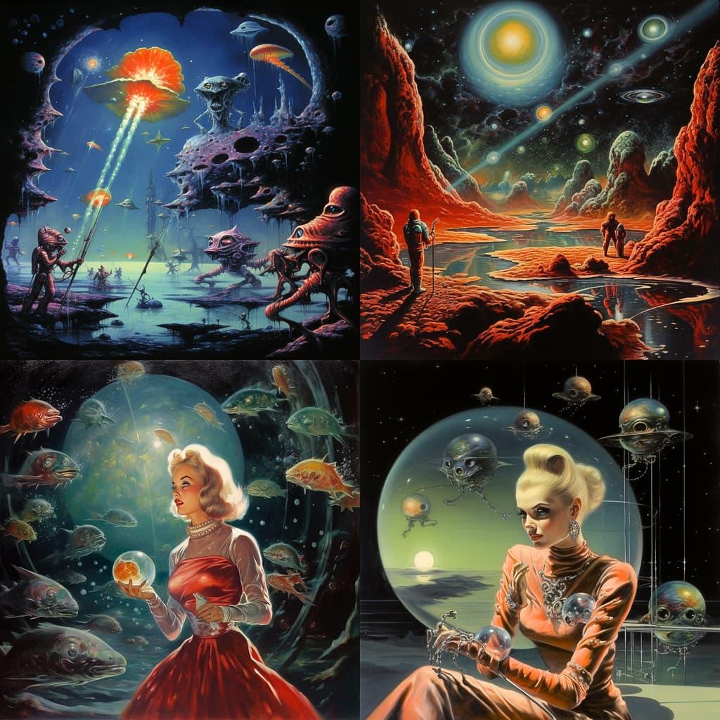 Kelly Freas style, Midjourney V5.2, render 1 of 4