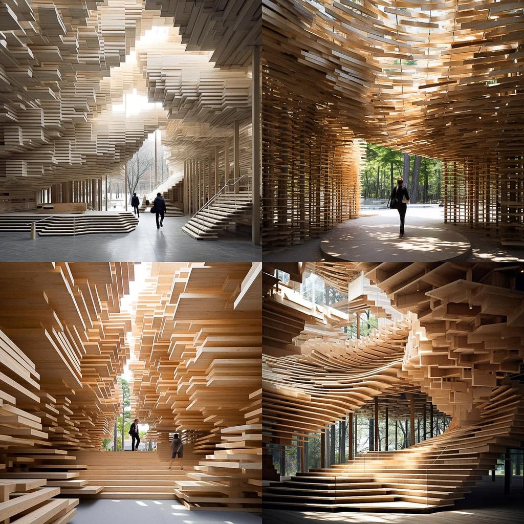 Kengo Kuma style, Midjourney V5.2, render 1 of 4