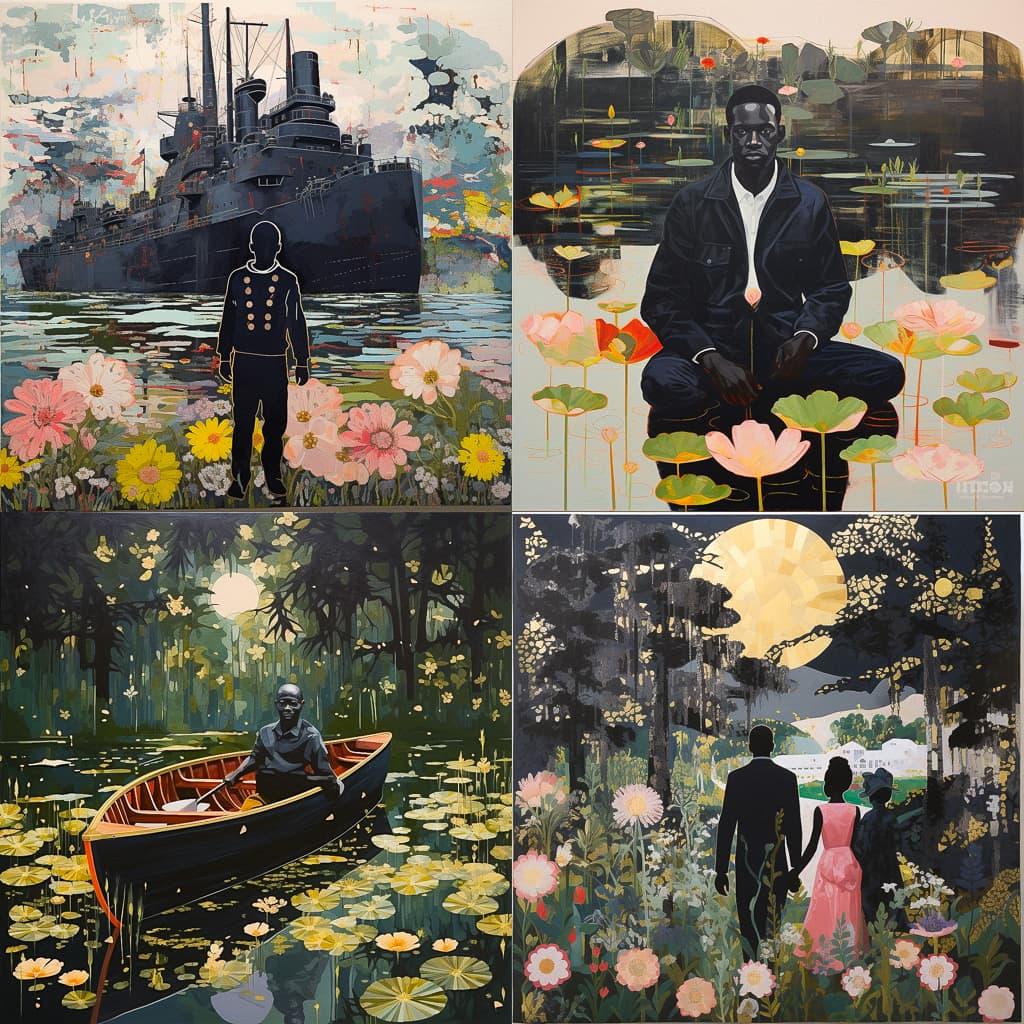Kerry James Marshall style, Midjourney V5.2, render 1 of 4