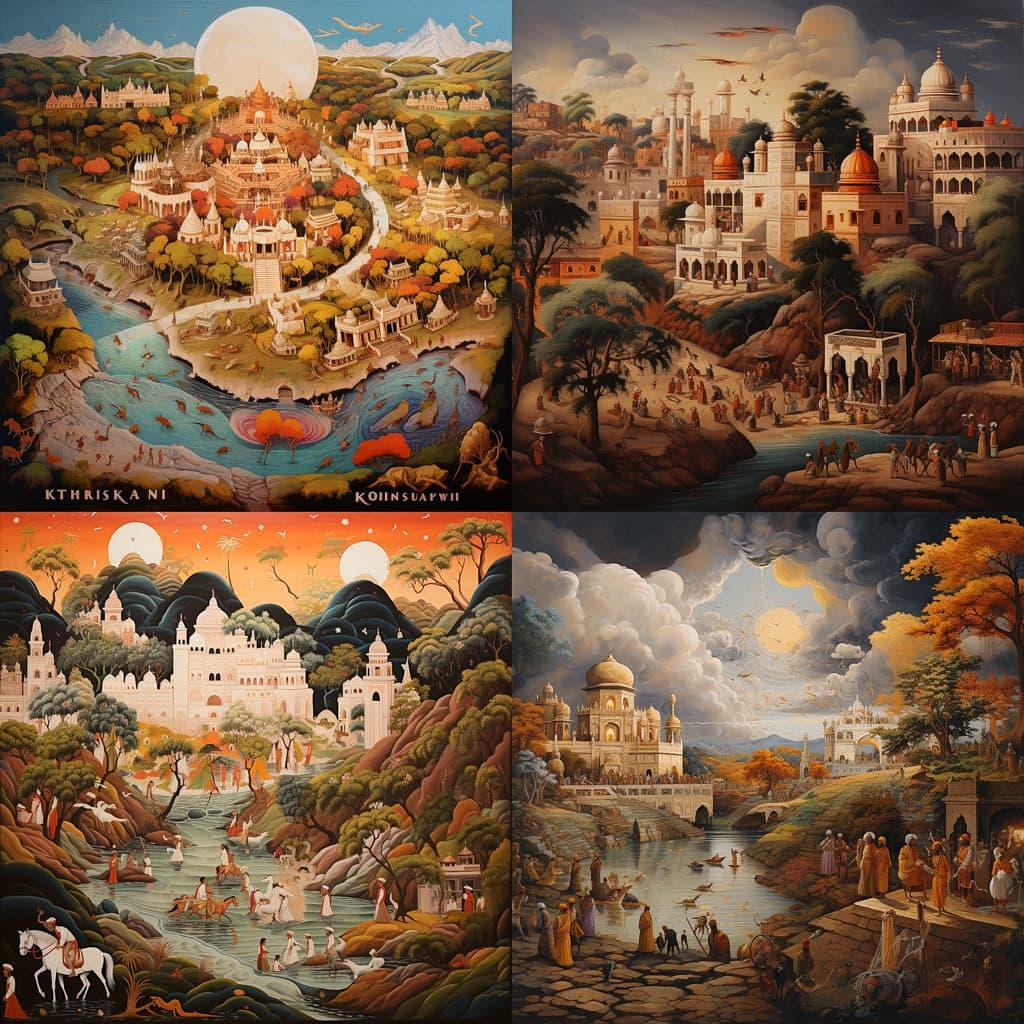 Kishangarh painting style, Midjourney V5.2, render 1 of 4