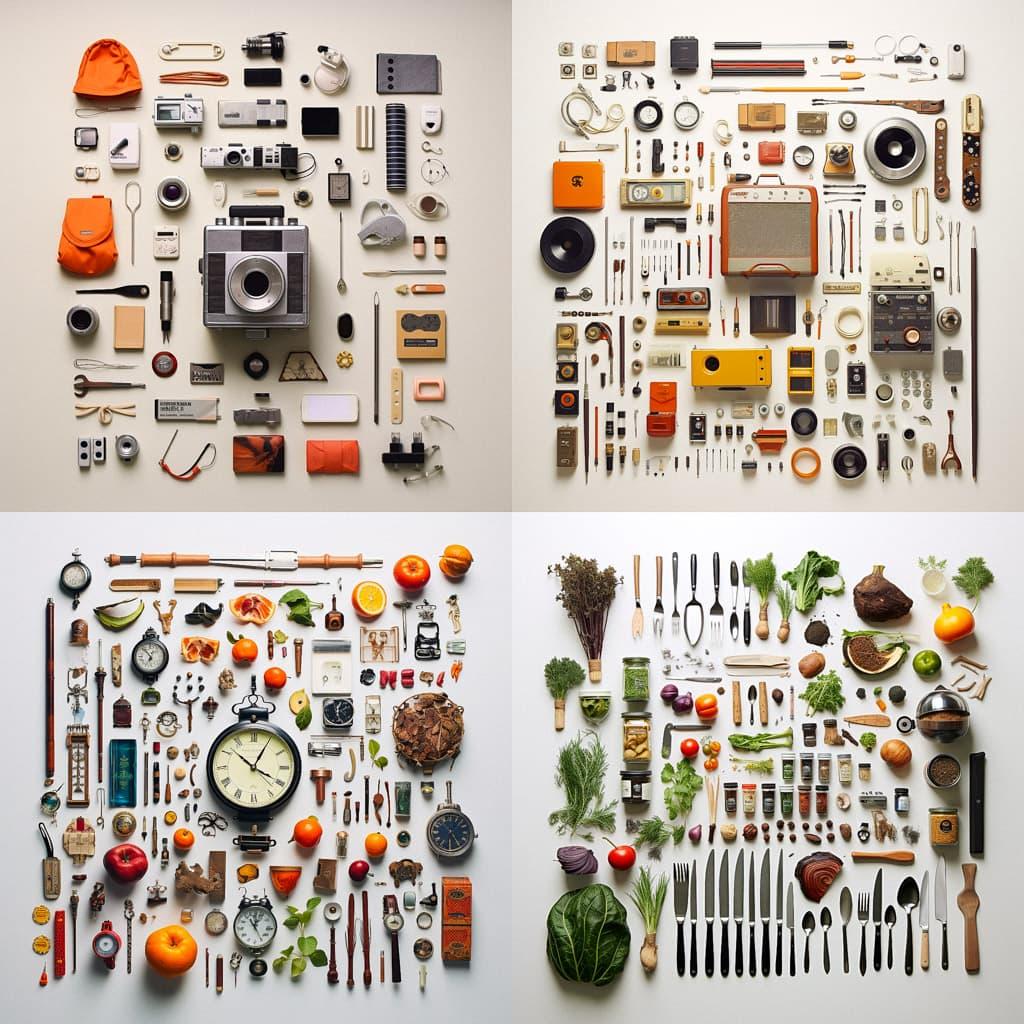 Knolling style, Midjourney V5.2, render 1 of 4