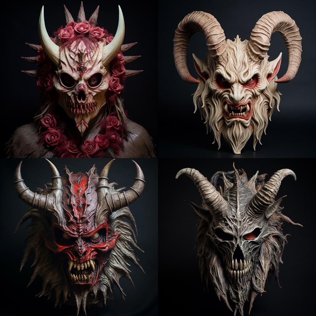 Krampusnacht festival mask style, Midjourney V5.2, render 1 of 4