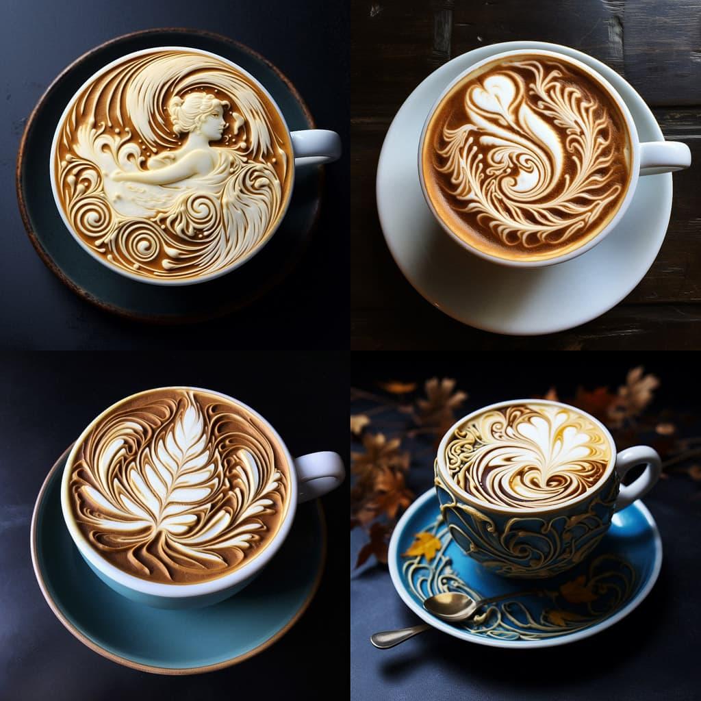 Latte art style, Midjourney V5.2, render 1 of 4