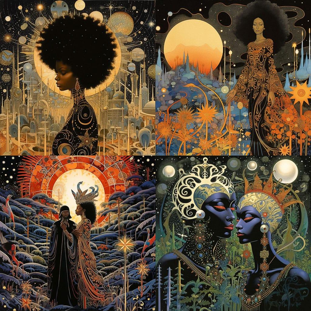 Leo and Diane Dillon style, Midjourney V5.2, render 1 of 4