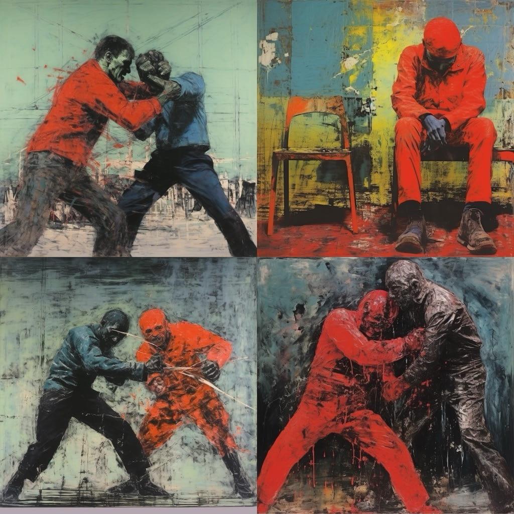 Leon Golub style, Midjourney V5.2, render 1 of 4
