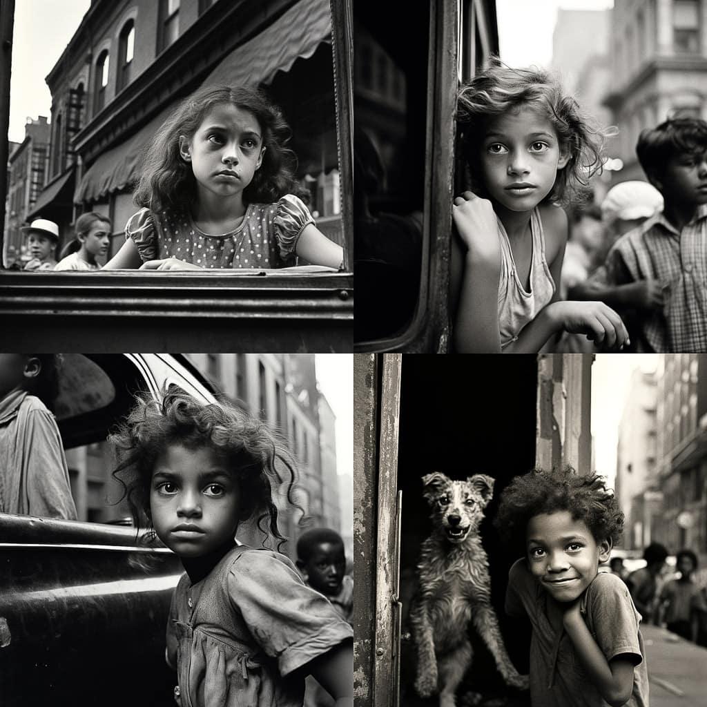 Leonard Freed style, Midjourney V5.2, render 1 of 4