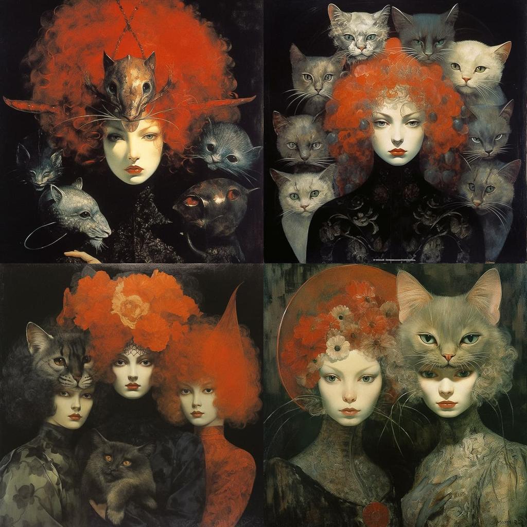 Leonor Fini style, Midjourney V5.2, render 1 of 4