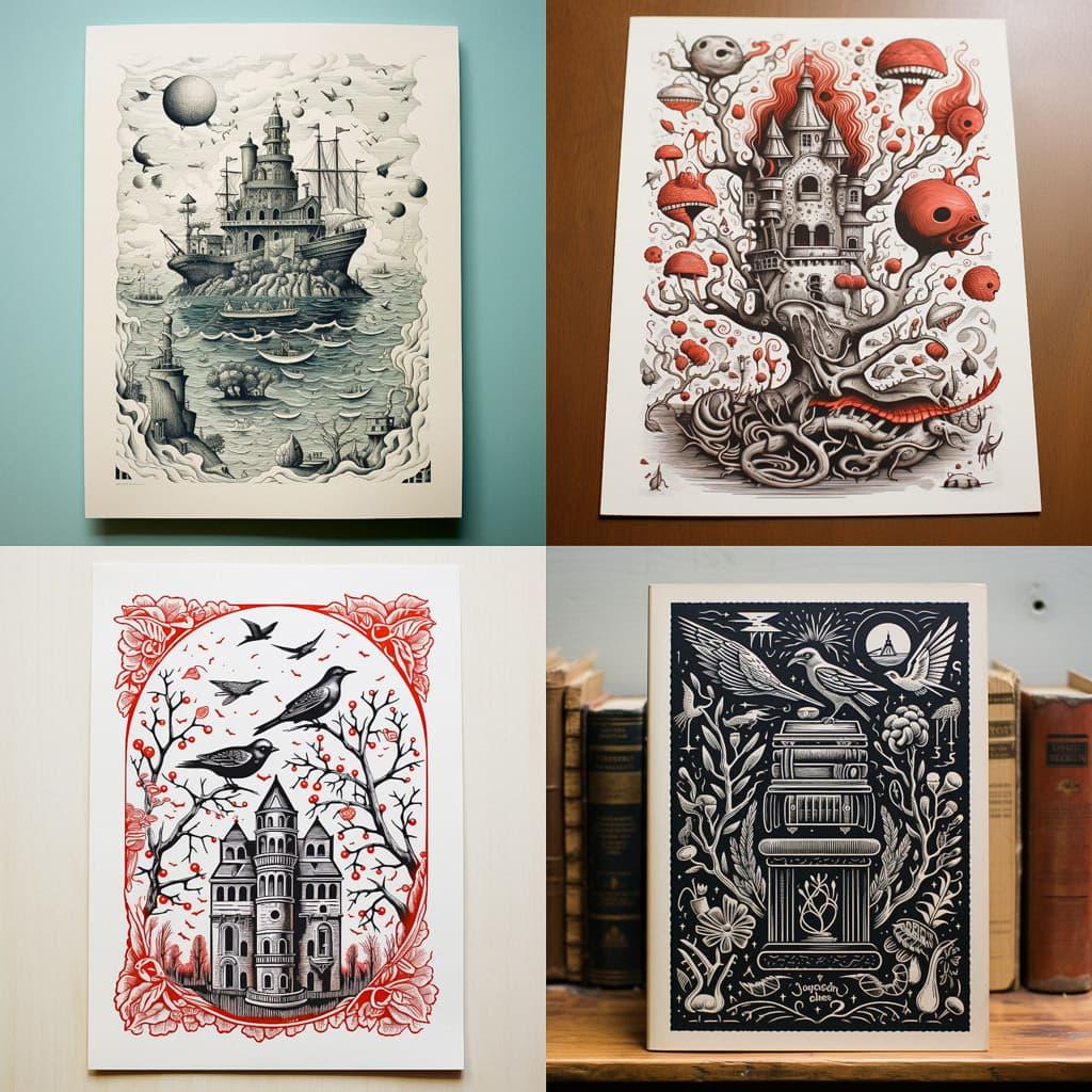 Letterpress print style, Midjourney V5.2, render 1 of 4
