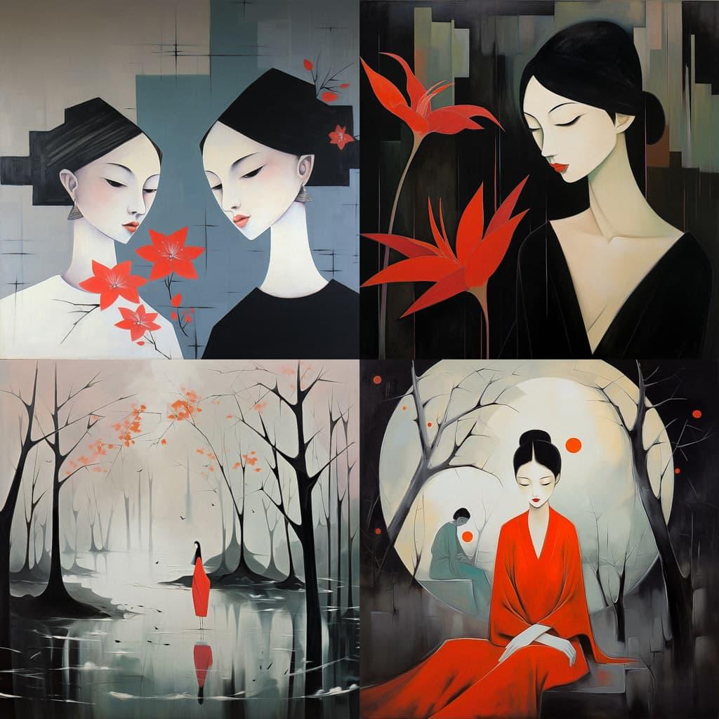 Lin Fengmian style, Midjourney V5.2, render 1 of 4
