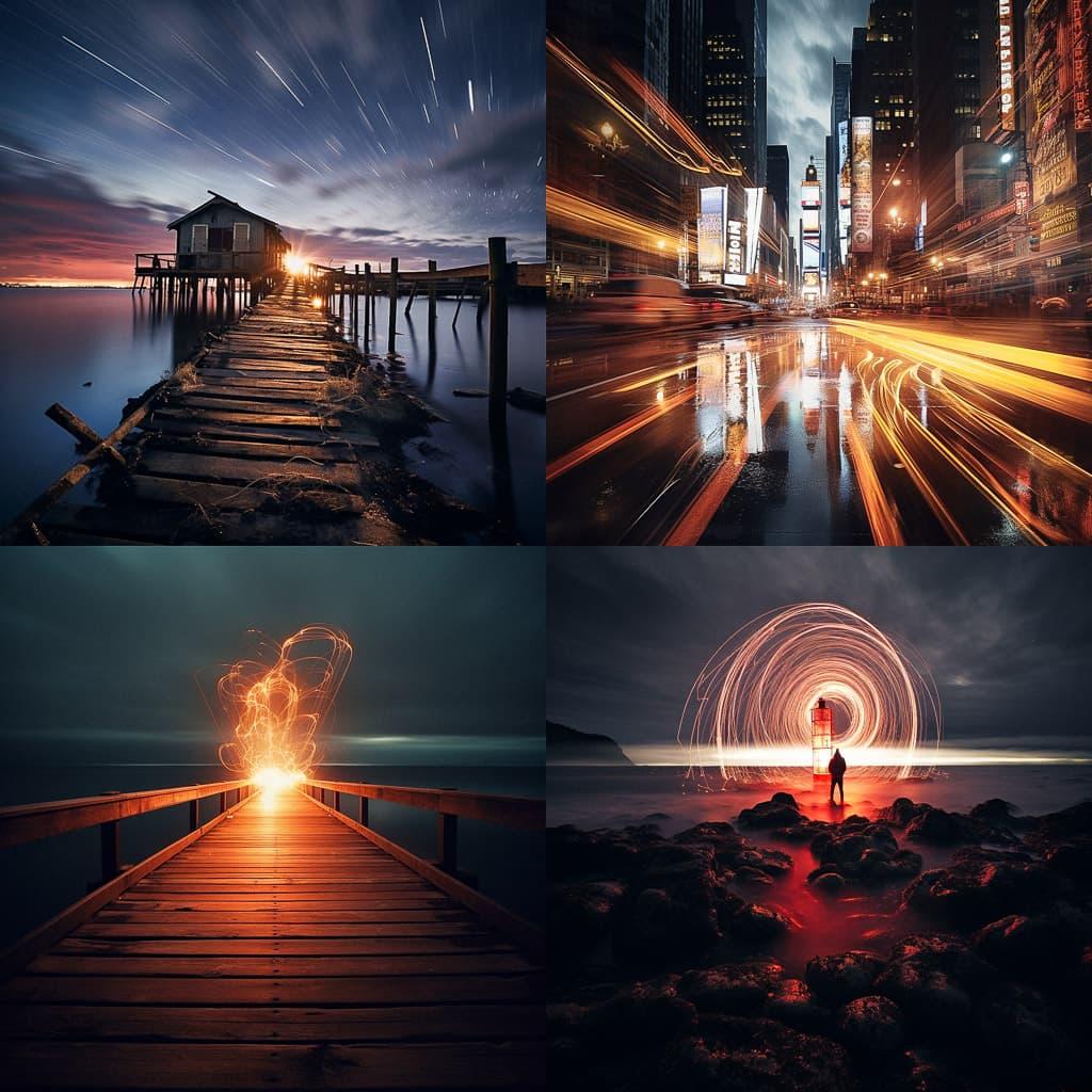 Long exposure photography style, Midjourney V5.2, render 1 of 4