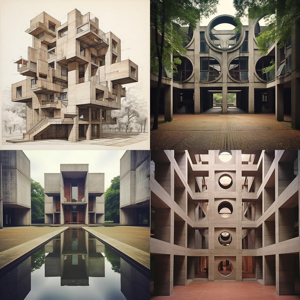 Louis Kahn style, Midjourney V5.2, render 1 of 4