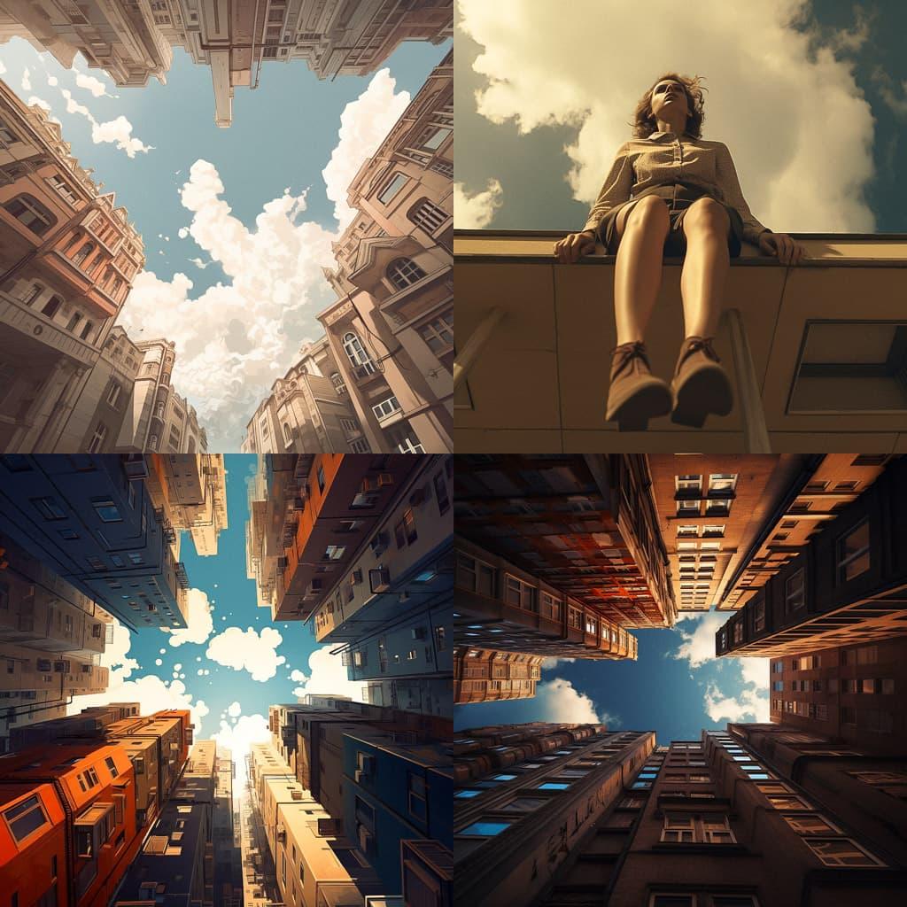 Low angle style, Midjourney V5.2, render 1 of 4