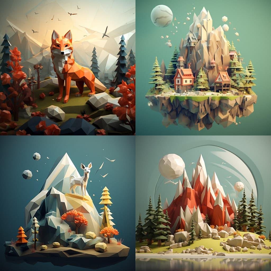 Low-poly style, Midjourney V5.2, render 1 of 4