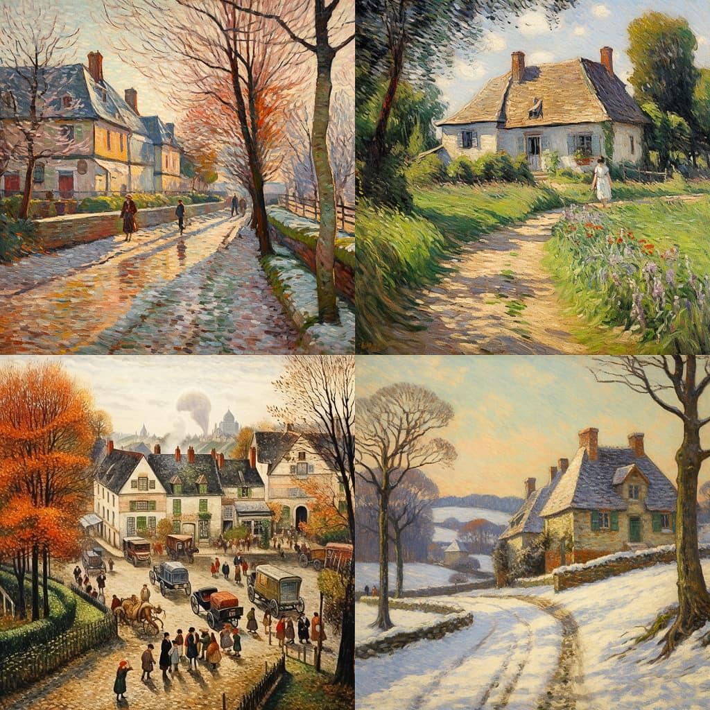 Lucien Pissarro style, Midjourney V5.2, render 1 of 4