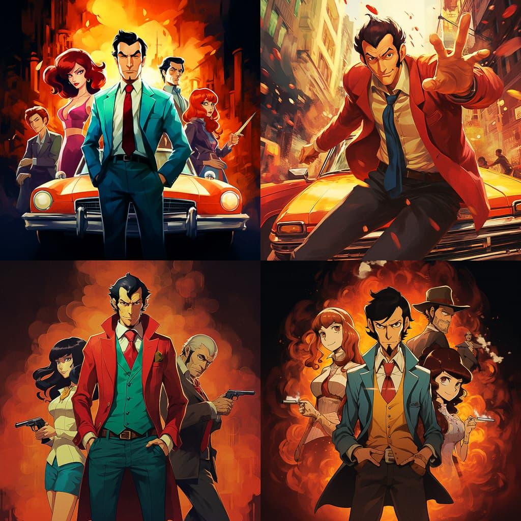 Lupin the Third style, Midjourney V5.2, render 1 of 4