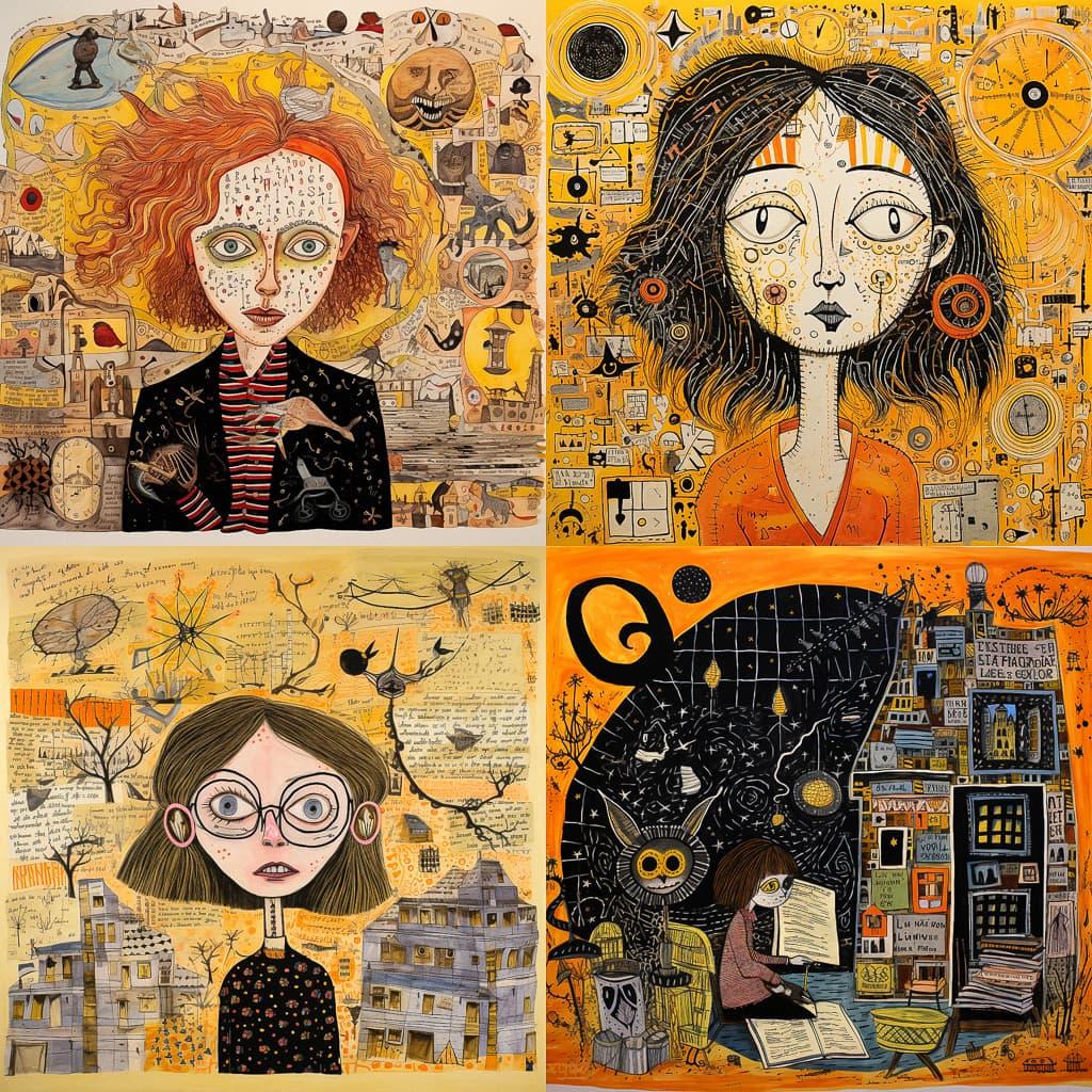 Lynda Barry style, Midjourney V5.2, render 1 of 4