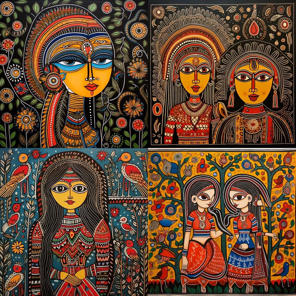 Madhubani painting style, Midjourney V5.2, render 1 of 4