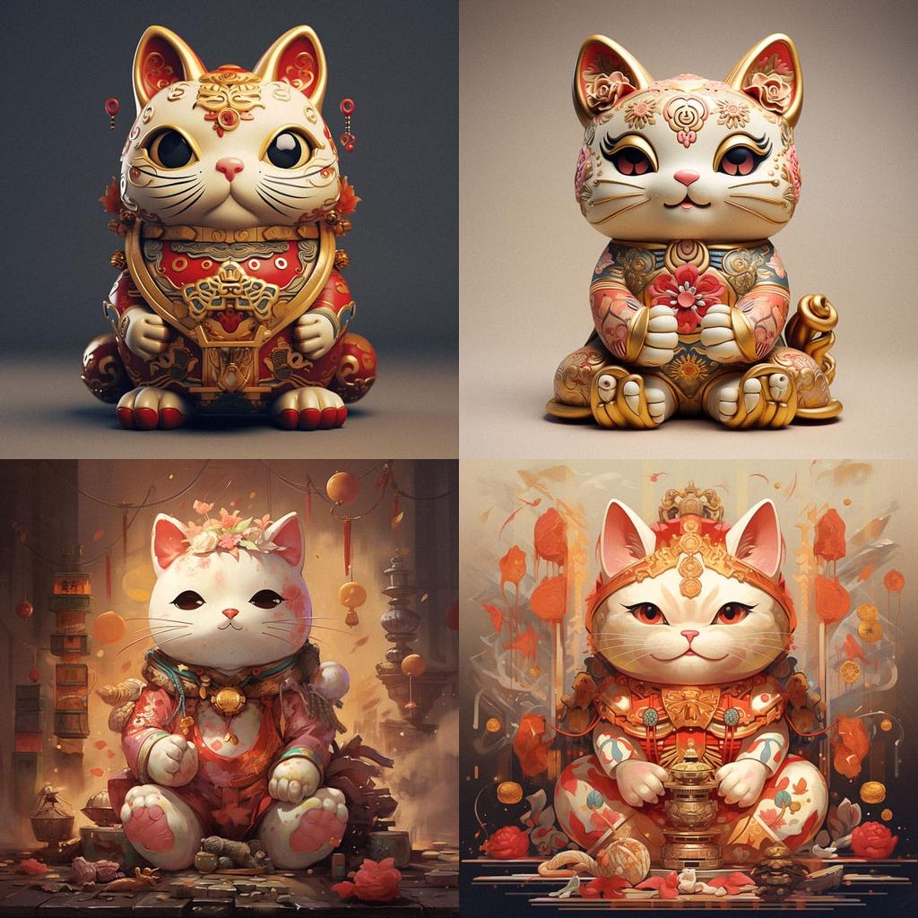 Maneki-neko style, Midjourney V5.2, render 1 of 4