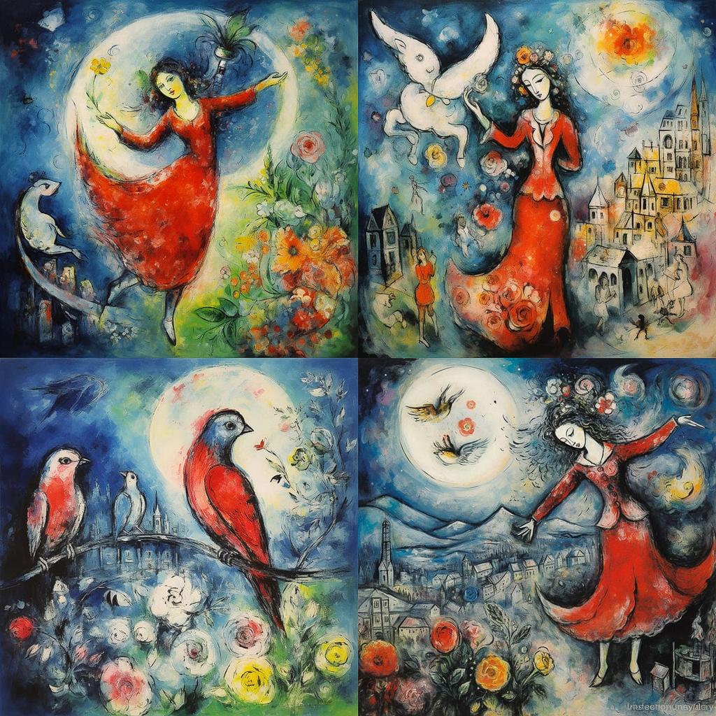 Marc Chagall style, Midjourney V5.2, render 1 of 4