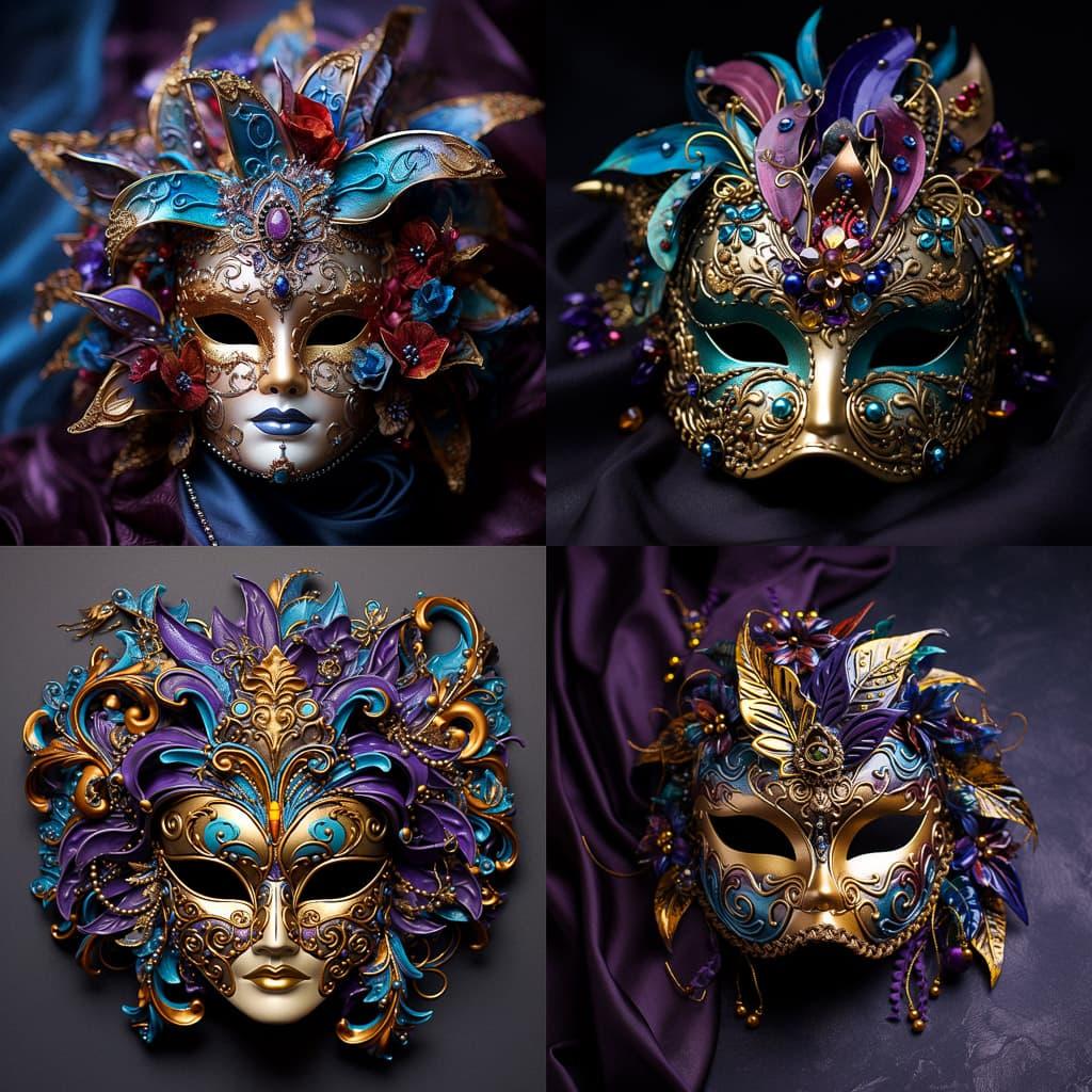 Mardi gras mask style, Midjourney V5.2, render 1 of 4
